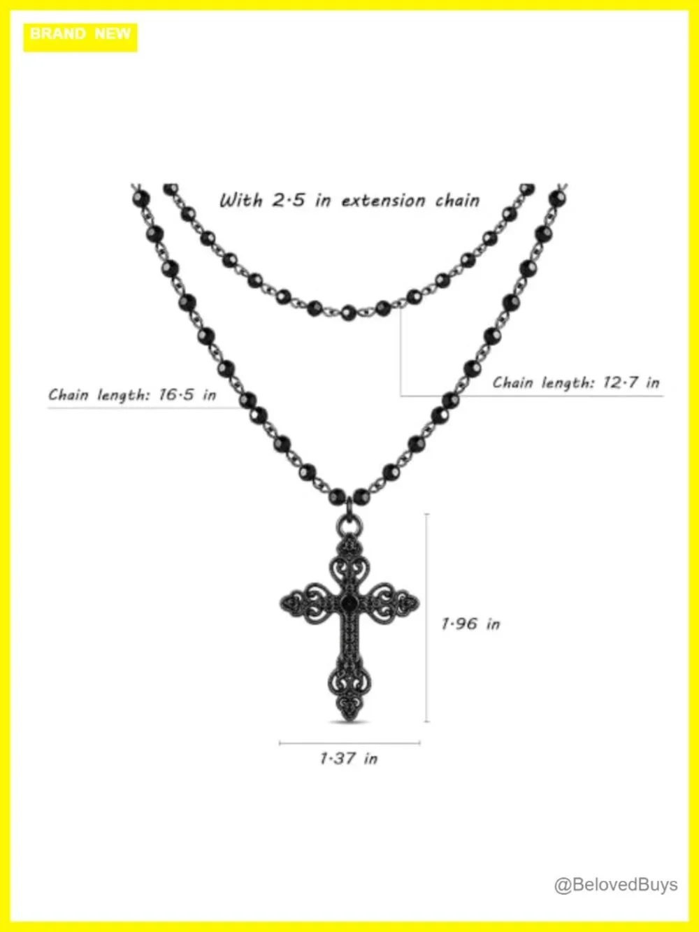 Layered Cross Pendant Necklace Rosary Beaded Chain Gothic Statement